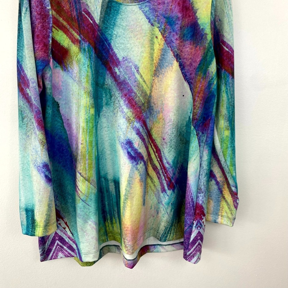 Soft Surroundings Tunic Top Large L Colorful Artsy Spring Purple Abstract Lunch - Picture 12 of 16